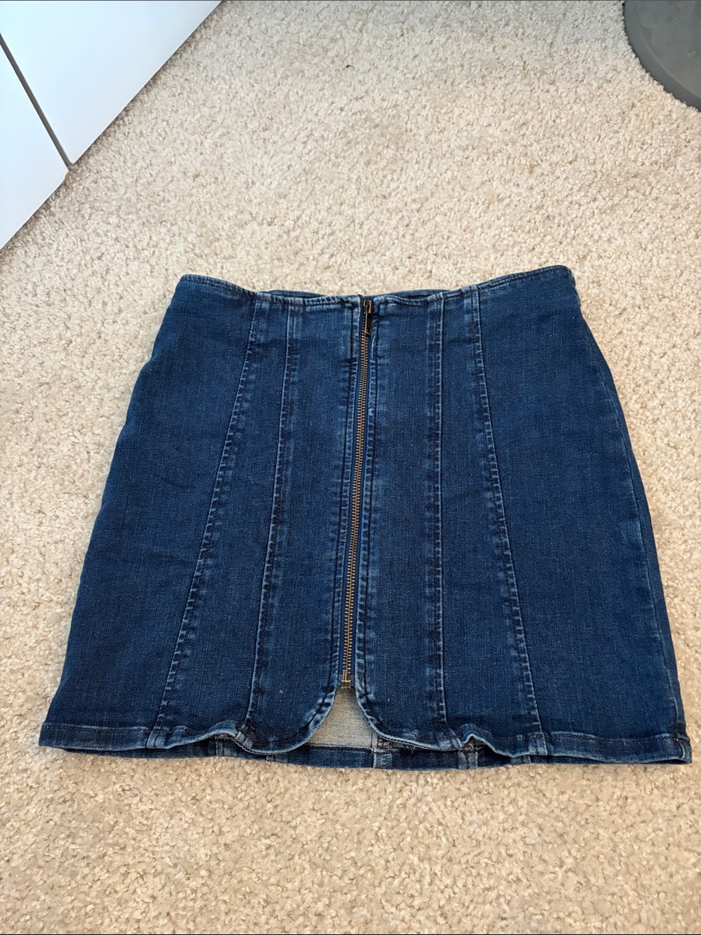 We The Free Dark Blue Denim Zip-Front Mini Skirt